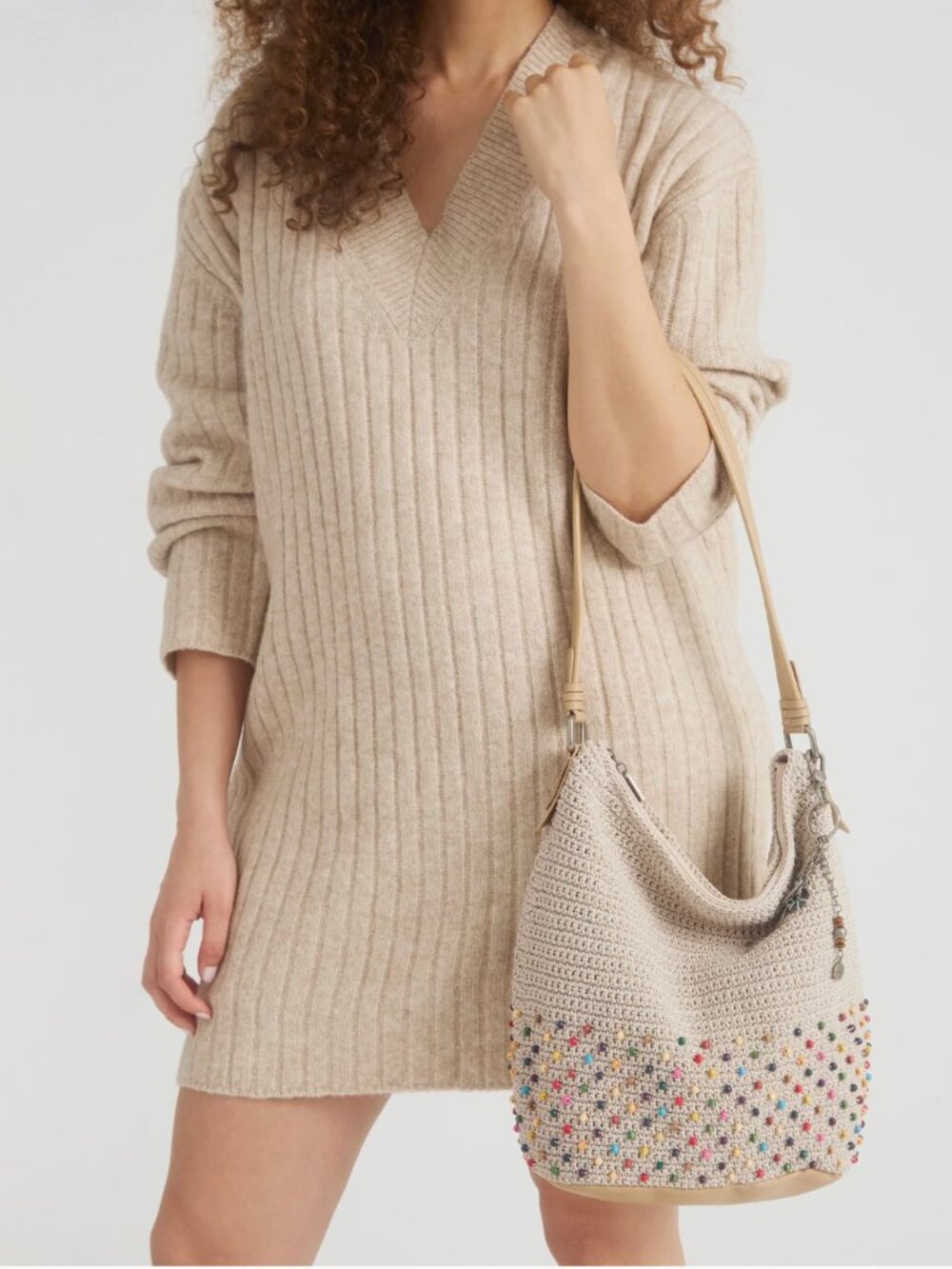 The Sak NWT Sequoia Hand Crochet Colorful Beaded Neutral Ecru Hobo Handbag - Picture 2 of 9